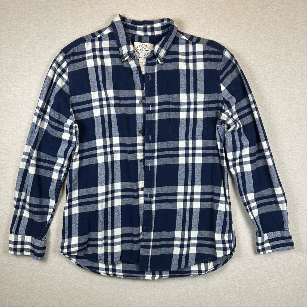 St. John's Bay Navy and White Checkered Long Sleeve Plaid Shirt
